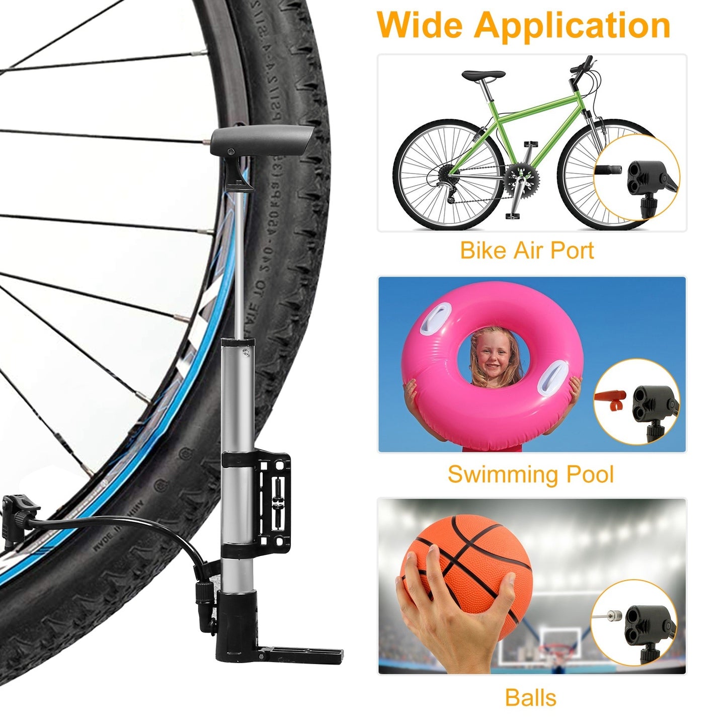 1Pc Mini Bike Inflator Portable Bicycle Tire Inflator Ball Air Inflating With Mount Frame For Mountain Road Bike