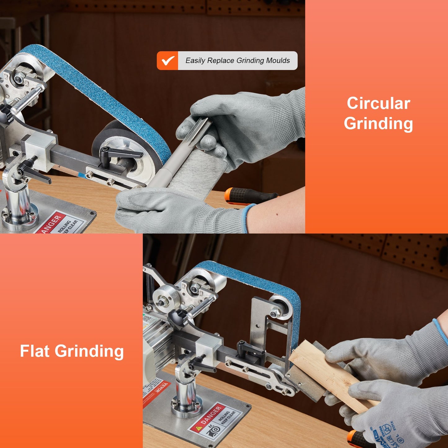 Belt Grinder Sander, 30 X 1-Inch Variable Speed Belt Polisher With VFD, 550W Polishing Grinding Machine With 2 Grinding Moulds & 3PCS Sanding Belts For Metalworking, Knife Making