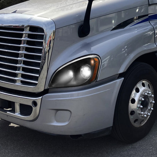 For 2008-2017 Freightliner Cascadia Black Headlights Headlamps Left,Right