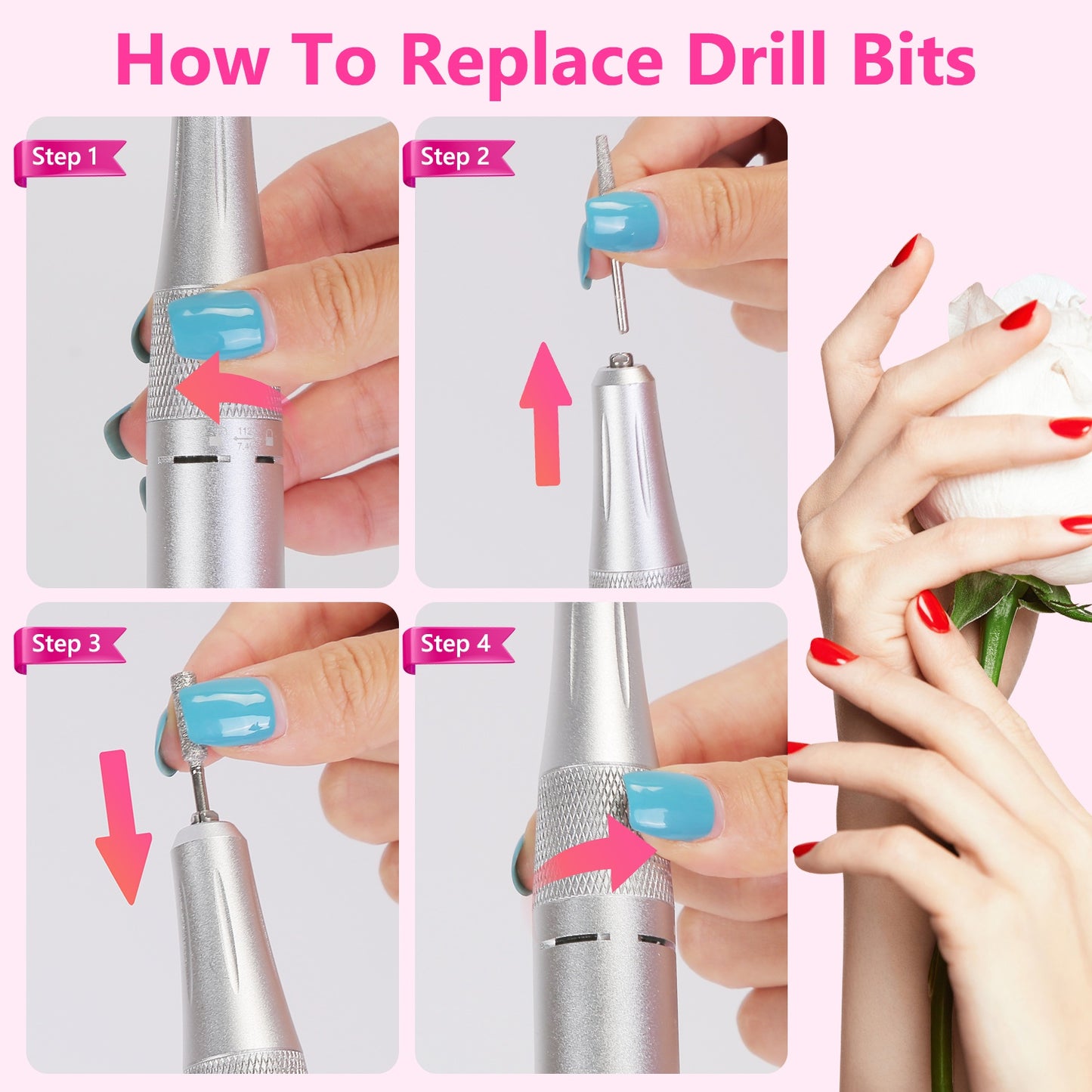 1 Set  Portable Electric Nail Drill Bit 45000 RPM With 11 Bits Base Waist Clip Cordless Rechargeable Nail File Machine For Professional Salon Home Acrylic Nails Remove Nail Gel Polish Manicure