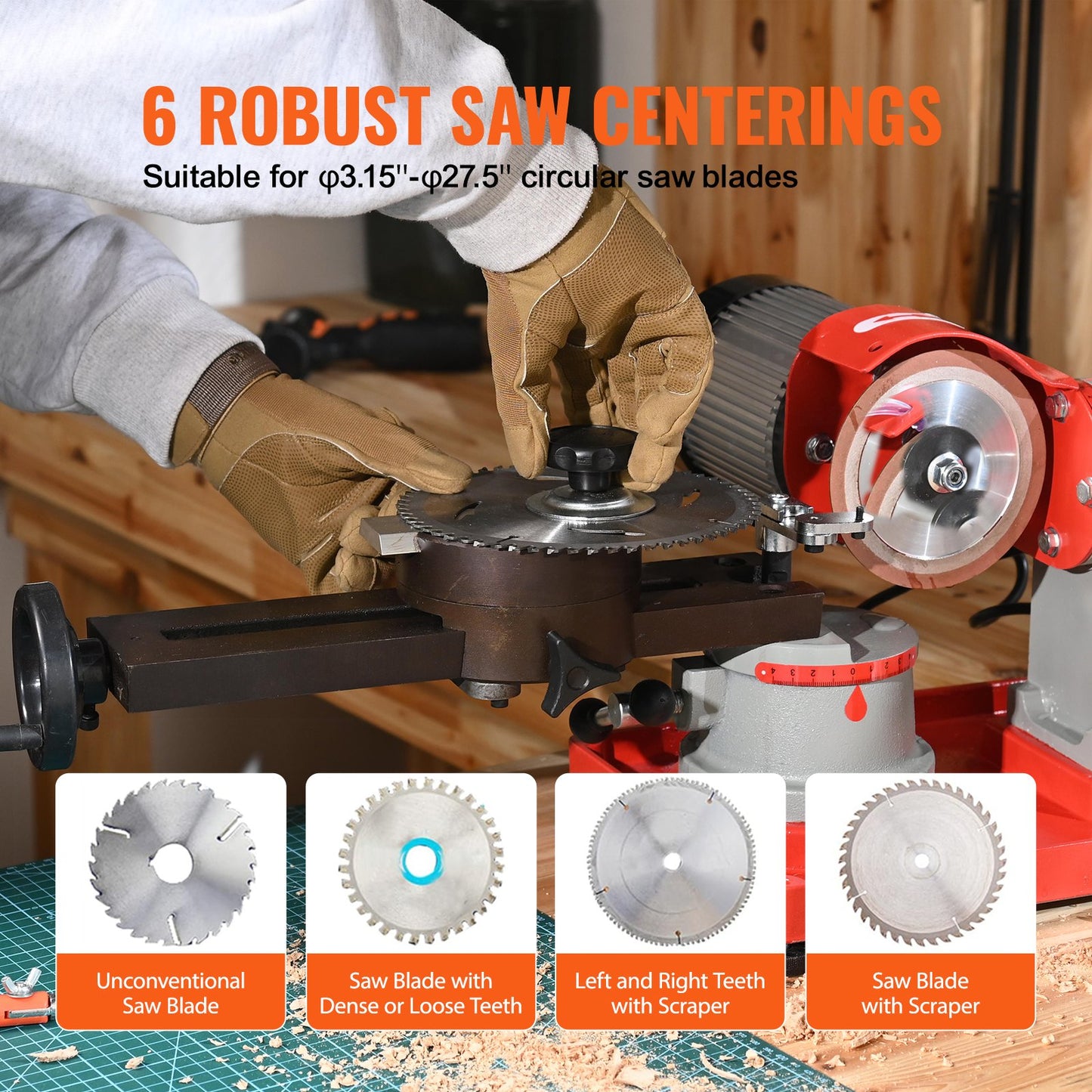 Circular Saw Blade Sharpener, 370W 3600RPM Rotary Angle Mill Grinder, Saw Blade Grinding Sharpening Machine With 6 Saw Centerings, 5-inch Grinding Wheel For Carbide Tipped Saw Blades