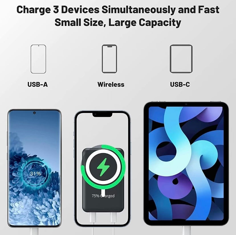 Magnetic Powerbank for Portable Wireless FastCharger 10000mAh Type - C Cable