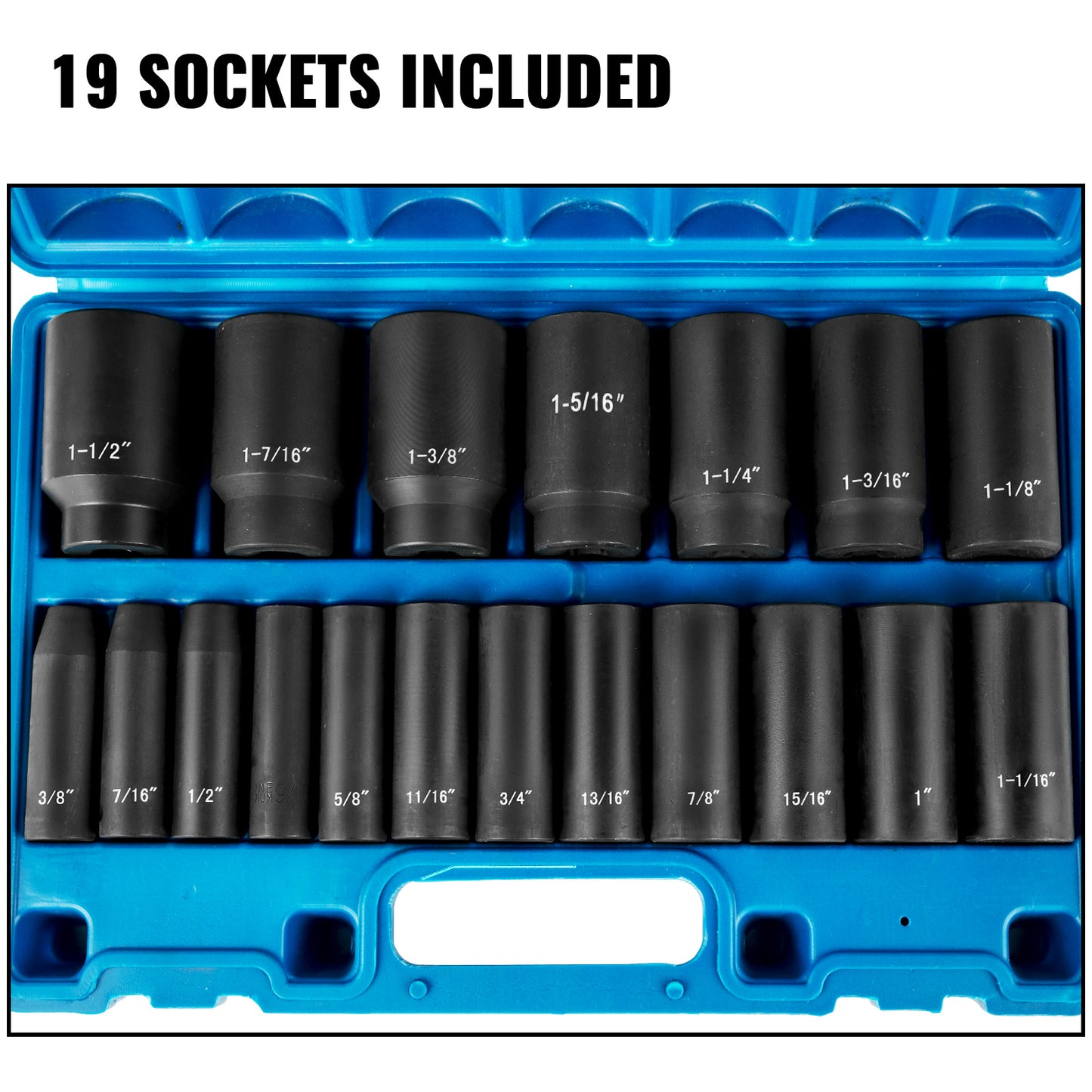 Impact Socket Set 19 Piece Impact Sockets, Deep Socket, 6-Point Sockets, Rugged Construction, Cr-V,  With A Storage Cage