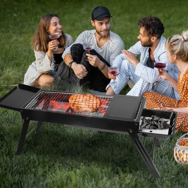 Folding Charcoal BBQ Grill Stainless Steel Grill With Shelf Net Easy Setup For Camping Picnic Outdoor Party Backyard