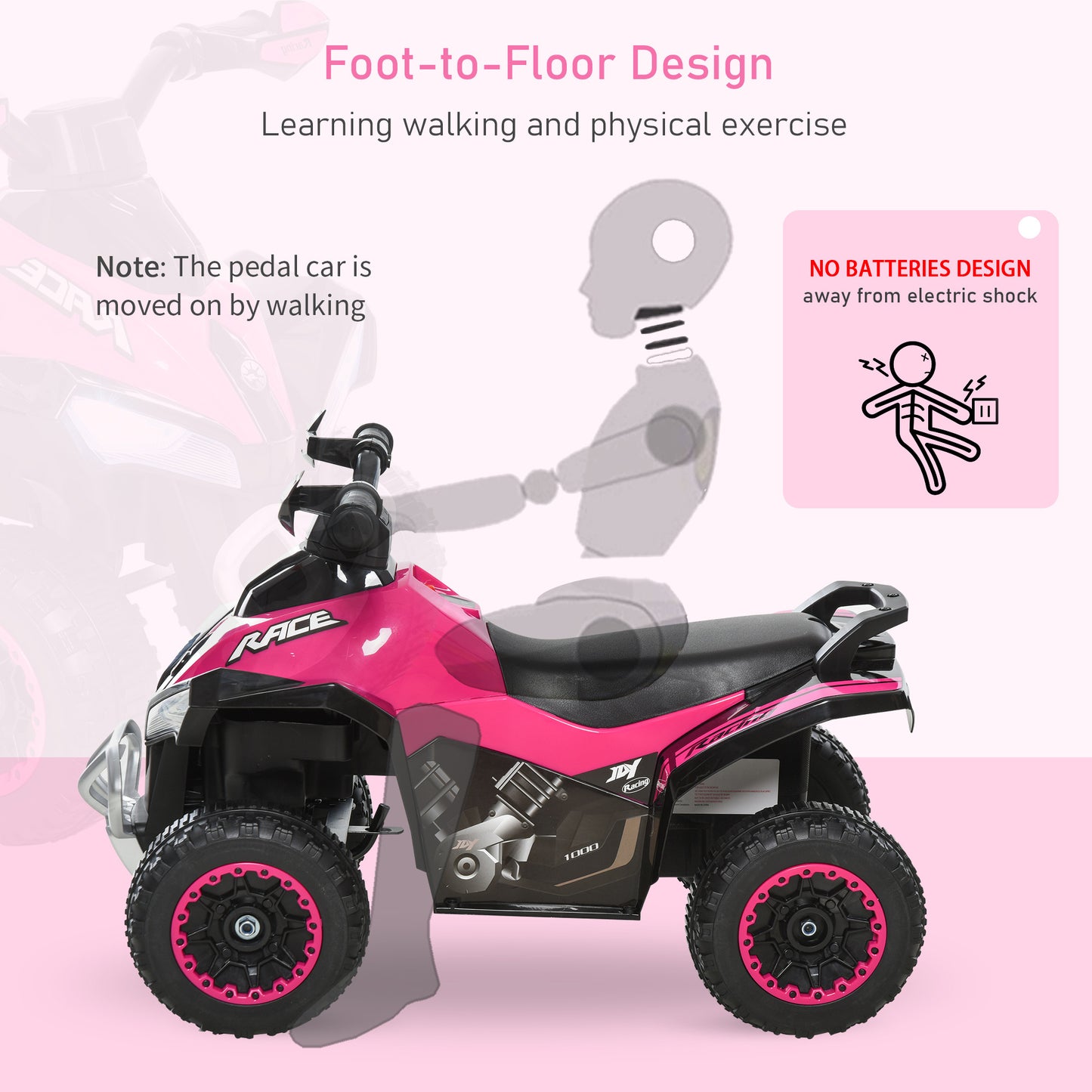 Toddler Push Car Foot-to-Floor 4 Wheels Music Light For Kids 18-36 Months
