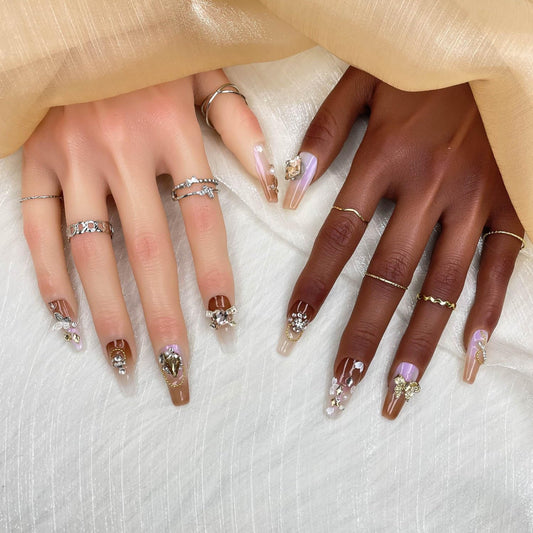 GGDDSHA Handmade Press On Nails, Luxury & Custom FakeNails 3D Handmade Reusable UV Finished False Nails, HandPainted Nail,Ivory Filigree