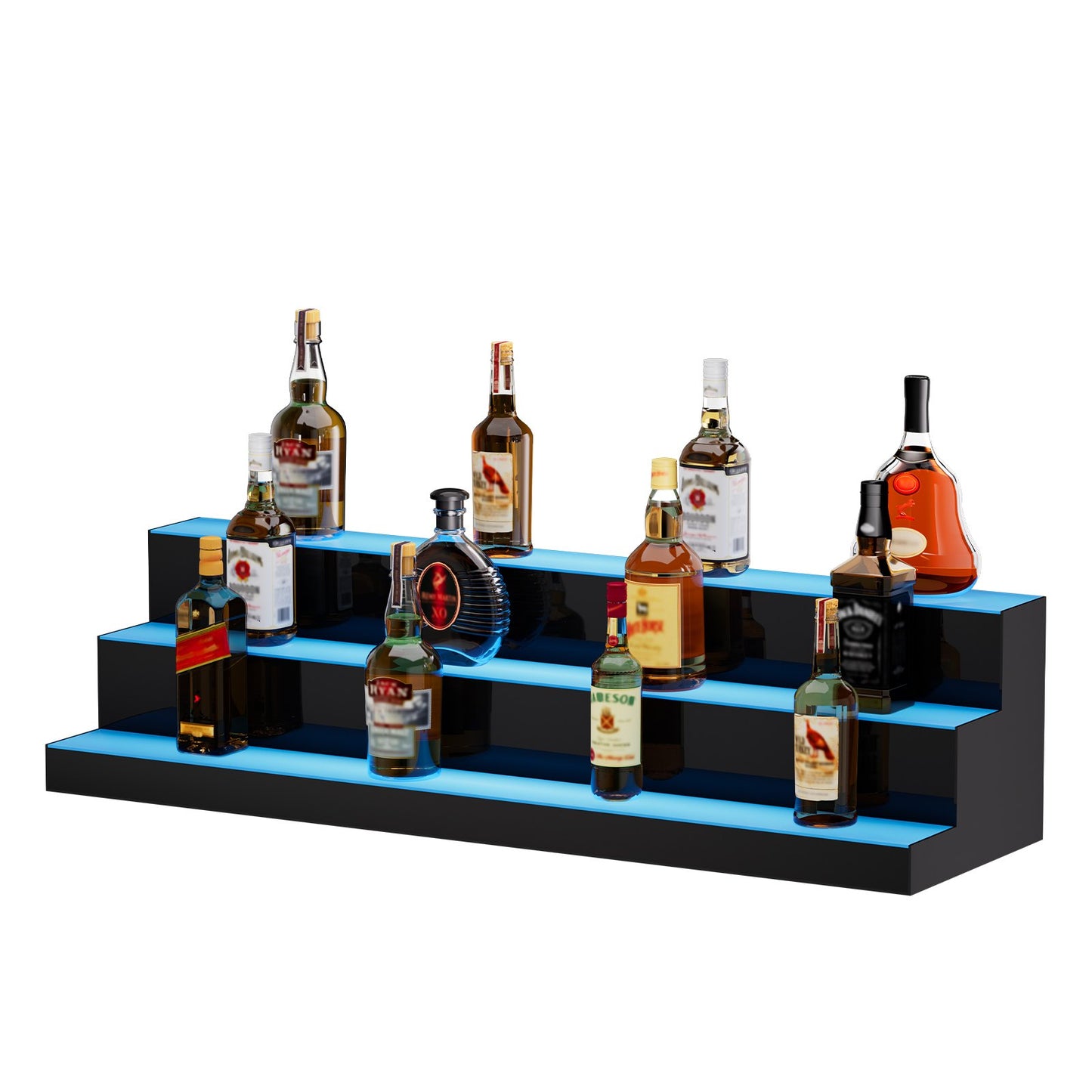 LED Lighted Liquor Bottle Display, 3 Tiers 40 Inches, Illuminated Home Bar Shelf With RF Remote & App Control 7 Static Colors 1-4 H Timing, Acrylic Drinks Lighting Shelf For Holding 30 Bottles
