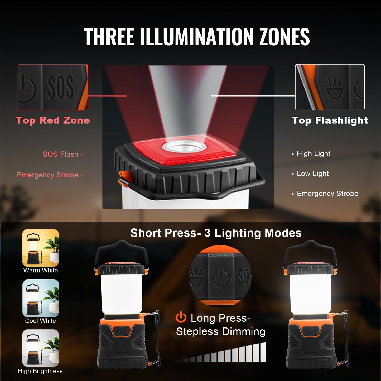 VEVOR LED Camping Lantern Battery Powered All-in-one For Exceptional Experience