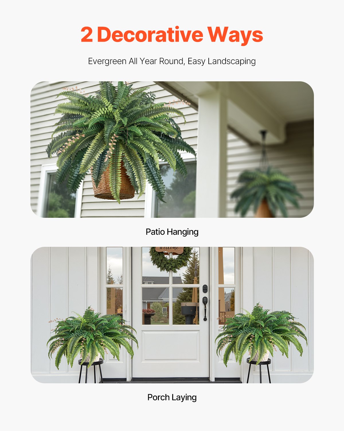 Artificial Ferns, Natural Spread Diameter 37-41 Inch, Large Hanging Fake Boston Ferns, Sunlight Resistant Fake Plant Wall Decor With 80 Branches And Flowerpot, Faux Fern For Home Office Outdoor