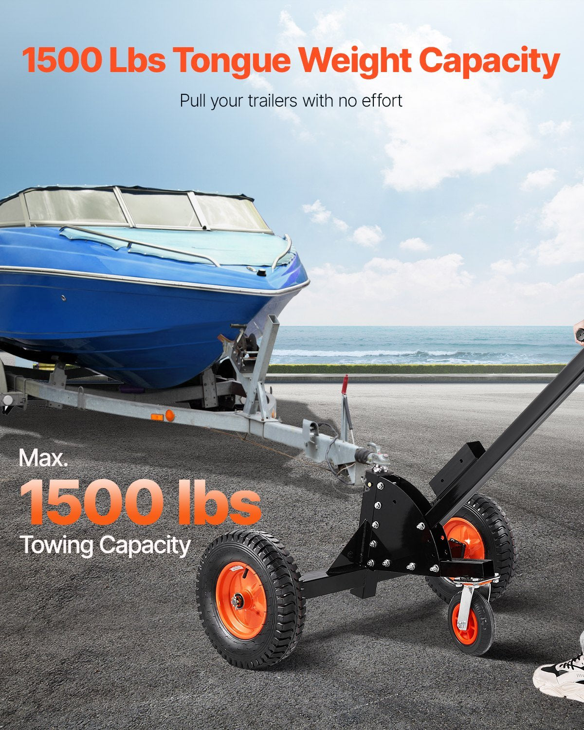 1500lbs 2-in-1 Trailer Dolly 22 And 26 In Adjustable Height 2in Ball With Caster