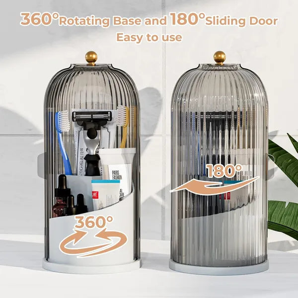 Toothbrush Holder With Sliding Cover, Suitable For Bathroom Counter Storage, Toothbrush And Toothpaste Holder, Suitable For Bathroom Dressing Table Makeup Brush Holder - White