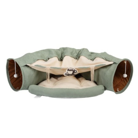 Cat's Telescopic Tunnel Cushioned Bed Pet Nest Teasing Balls Zipper Connection Feline Supplies