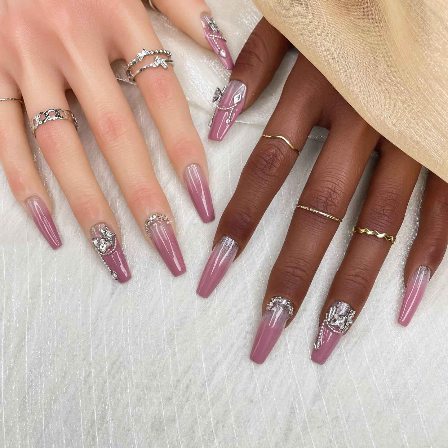 GGDDSHA Handmade Press On Nails, Luxury & Custom FakeNails 3D Handmade Reusable UV Finished False Nails, Hand-Painted Nail,Lavender Luster