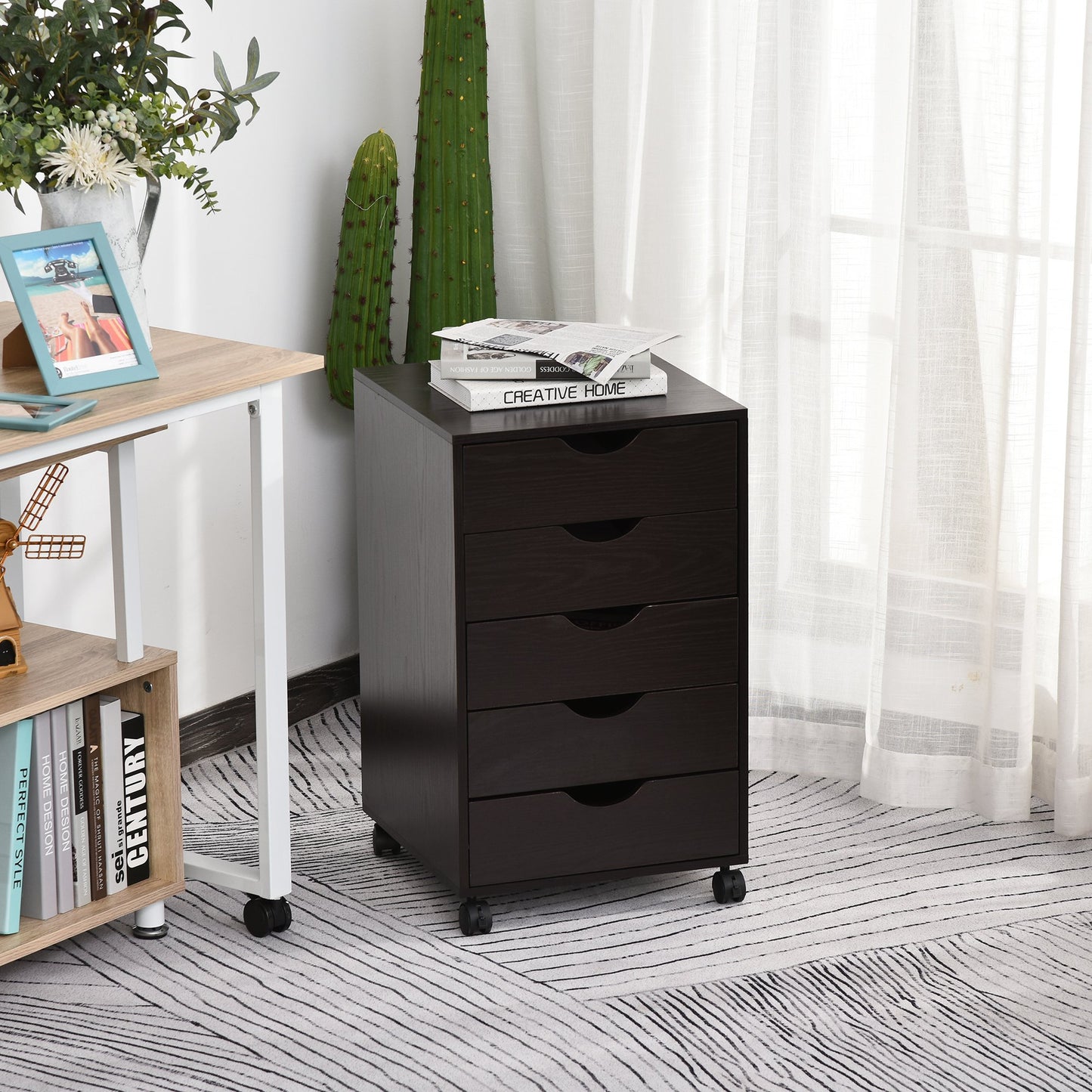 5 Drawer File Cabinet Storage Organizer Filing Cabinet with Nordic Minimalist Modern Style & Wheels