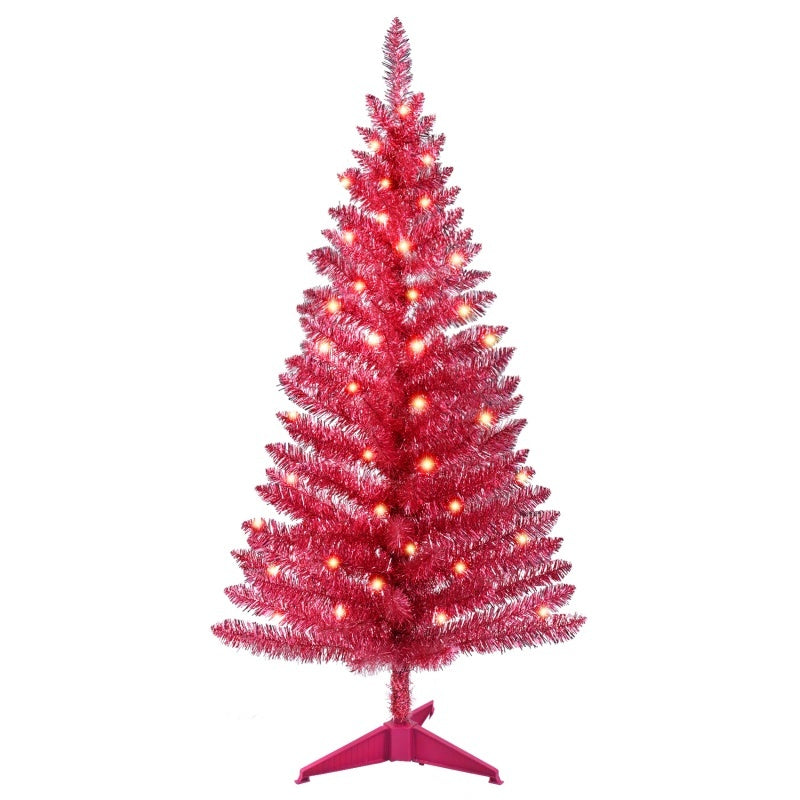 4 Ft Red Artificial Christmas Tree With 50 Lights And 112 Branch Tips Mini Holiday Party Xmas Tree