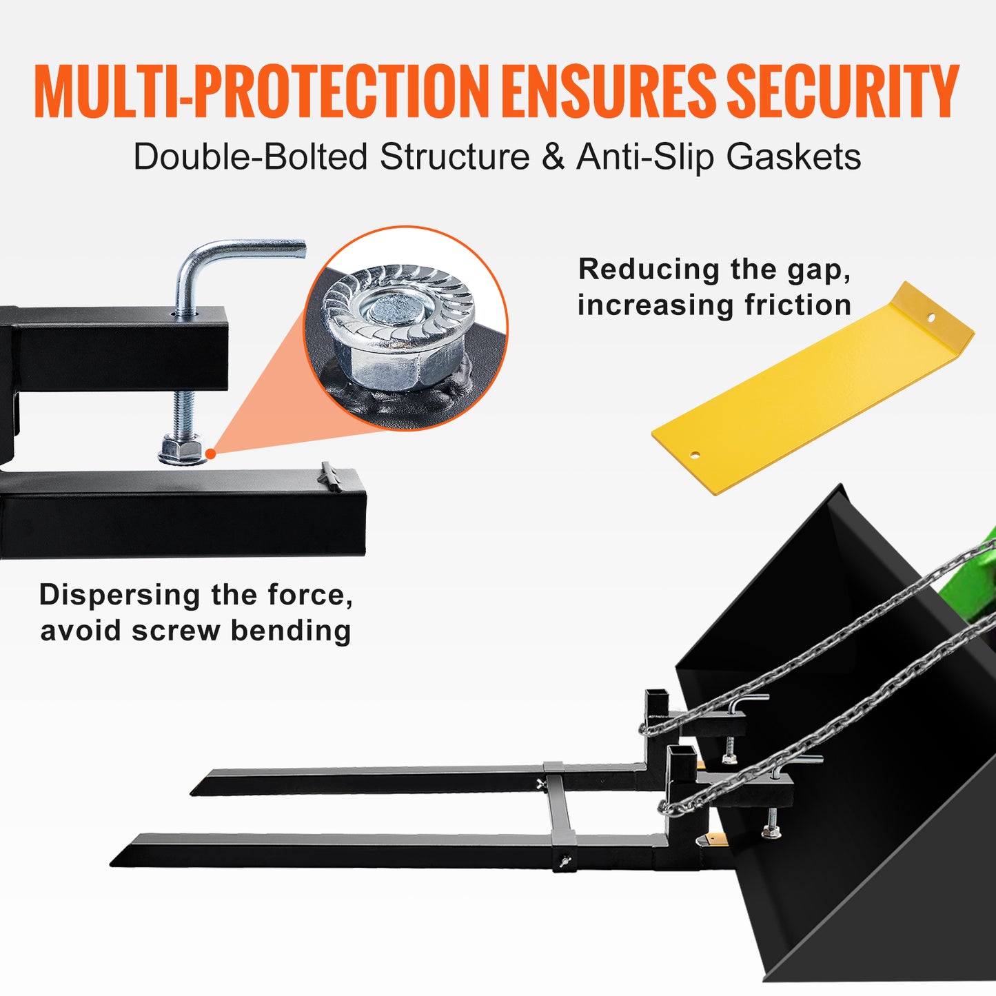 Pallet Forks, 2000 Lbs Tractor Bucket Forks,  Total Length Clamp On Pallet Forks With Adjustable Stabilizer Bar, Heavy Duty Pallet Forks For Tractor Attachments, Skid Steer, Loader Bucket