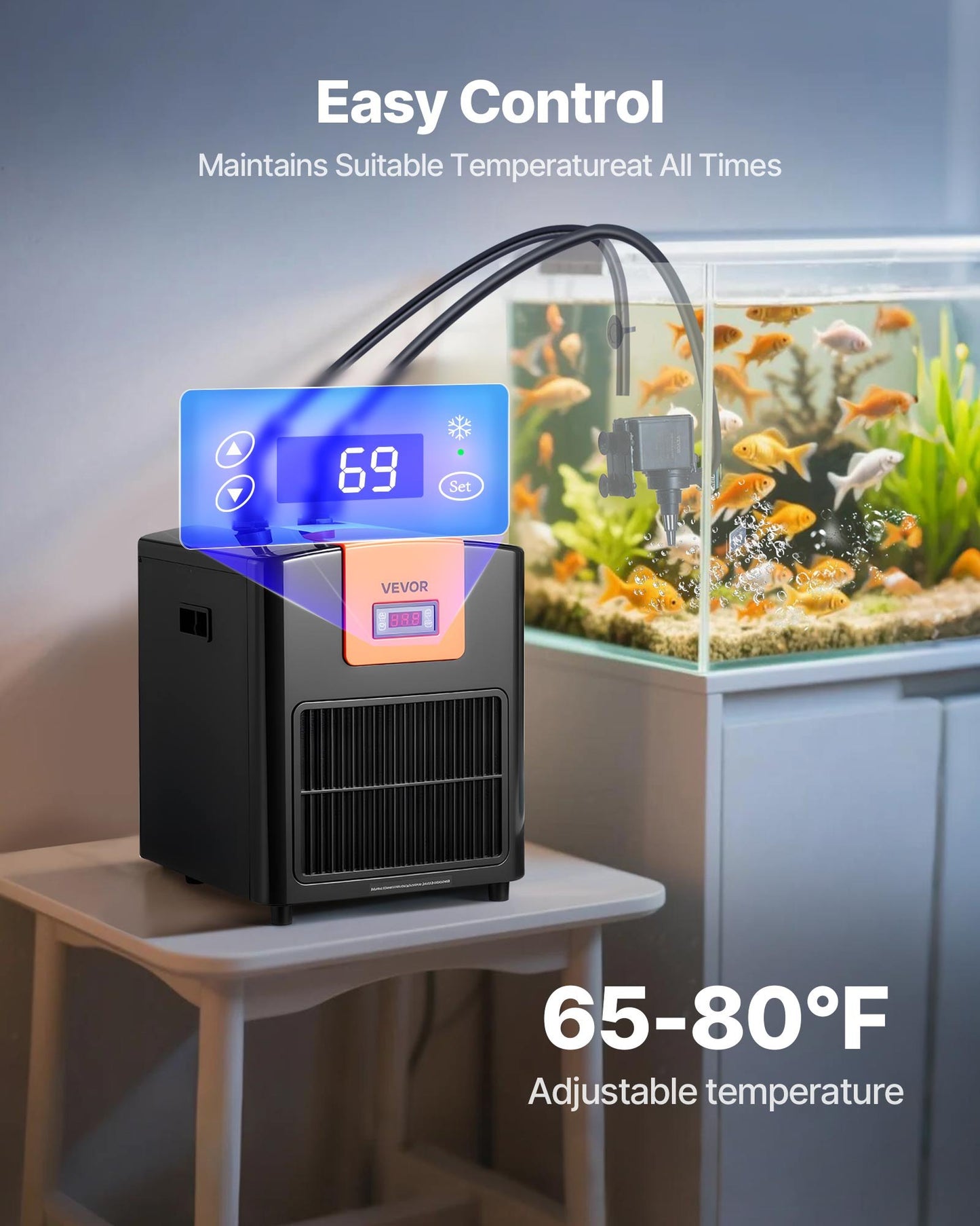 Aquarium Chiller 92 Gallon, 1/4 HP Water Chiller For Hydroponics, Fast Cooling For Fish Tank,Axolotl,Coral Reef,Quiet Refrigeration Compressor, Titanium Evaporator,Complete Fittings