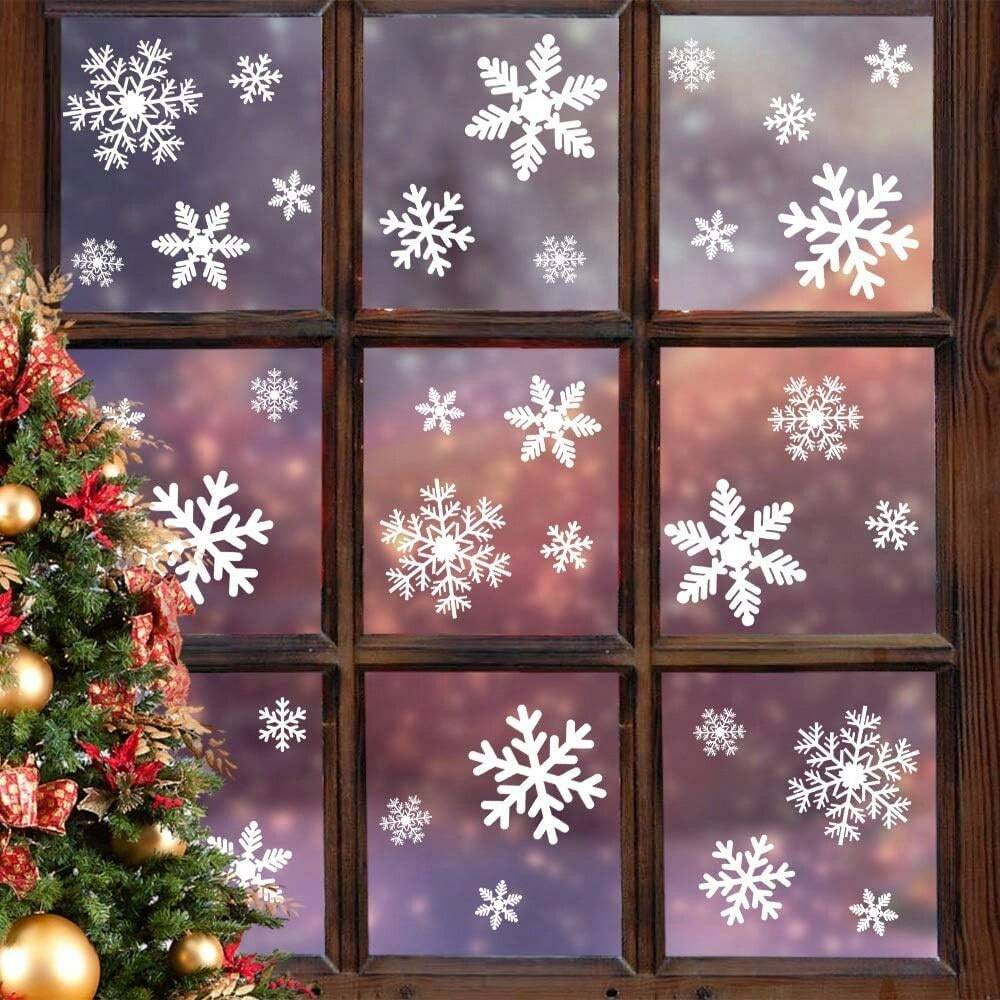 135Pcs Christmas Window Clings Snowflakes Window Decals Static Window Stickers For Christmas Decorations Window Decor Ornaments Xmas Party Supplies Thanksgiving Party Decor -5-Sheet,Christmas