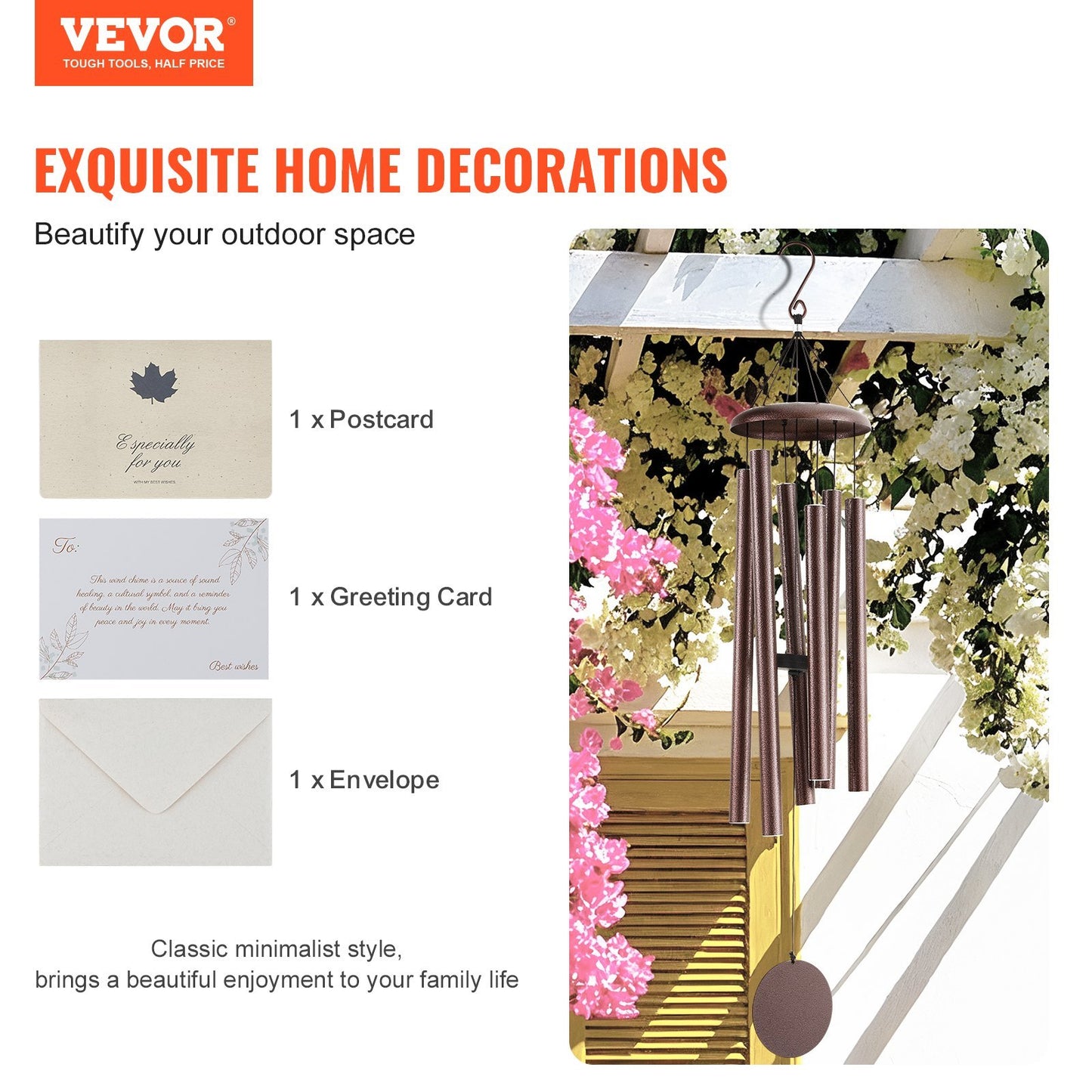 VEVOR Wind Chimes For Outside 45-Inch Aluminum Memorial Deep Tone Wind Chimes
