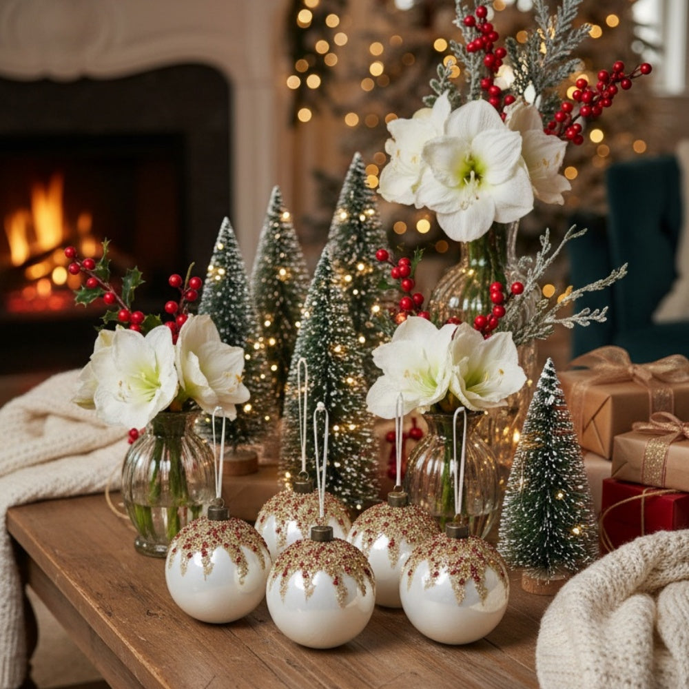 6PCS Set 3.9in Glass Christmas Tree Ball Ornaments Holiday Party Decor Tree Hanging Balls