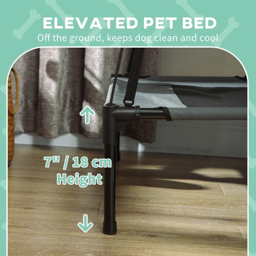 PawHut Elevated Portable Dog Cot Pet Bed With UV Protection Canopy Shade,  Gray