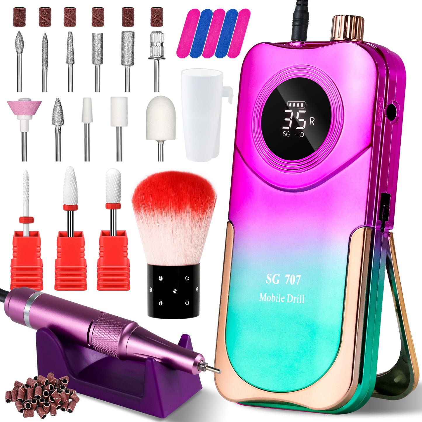Portable Electric Nail Drill Cordless, 35000 RPM Electric Nail File With Holder,Rechargeable Nail Drill E Filer For Nails,Electric Nail Buffer Nail Filer Electric Tool For Women