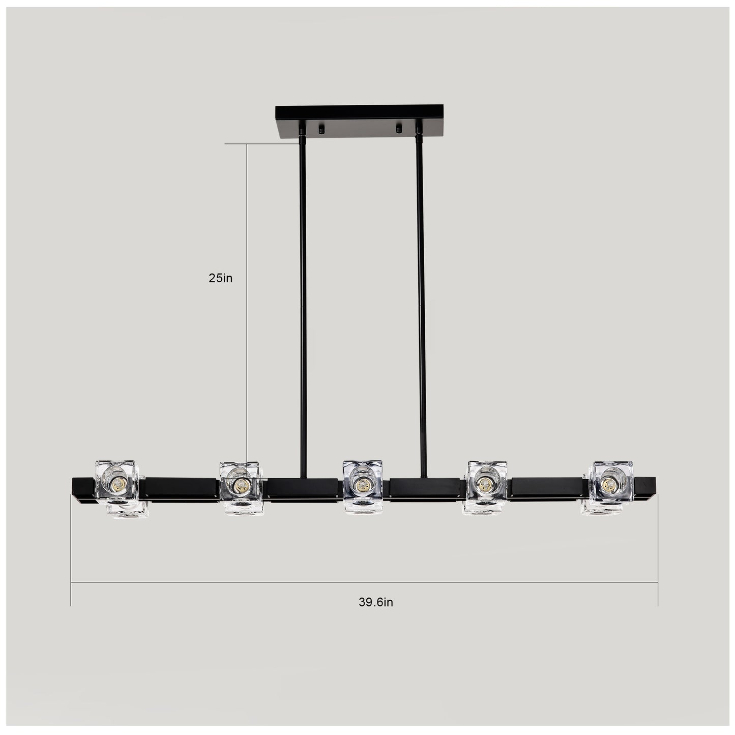 Rectangle Chandelier For Dining Room, 10-Light Black Farmhouse Linear Pendant Light Fixture, Modern Crystal Hanging Lighting Chandelier For Lobby, Kitchen, Bedroom, Living Room, Conference Room, Home