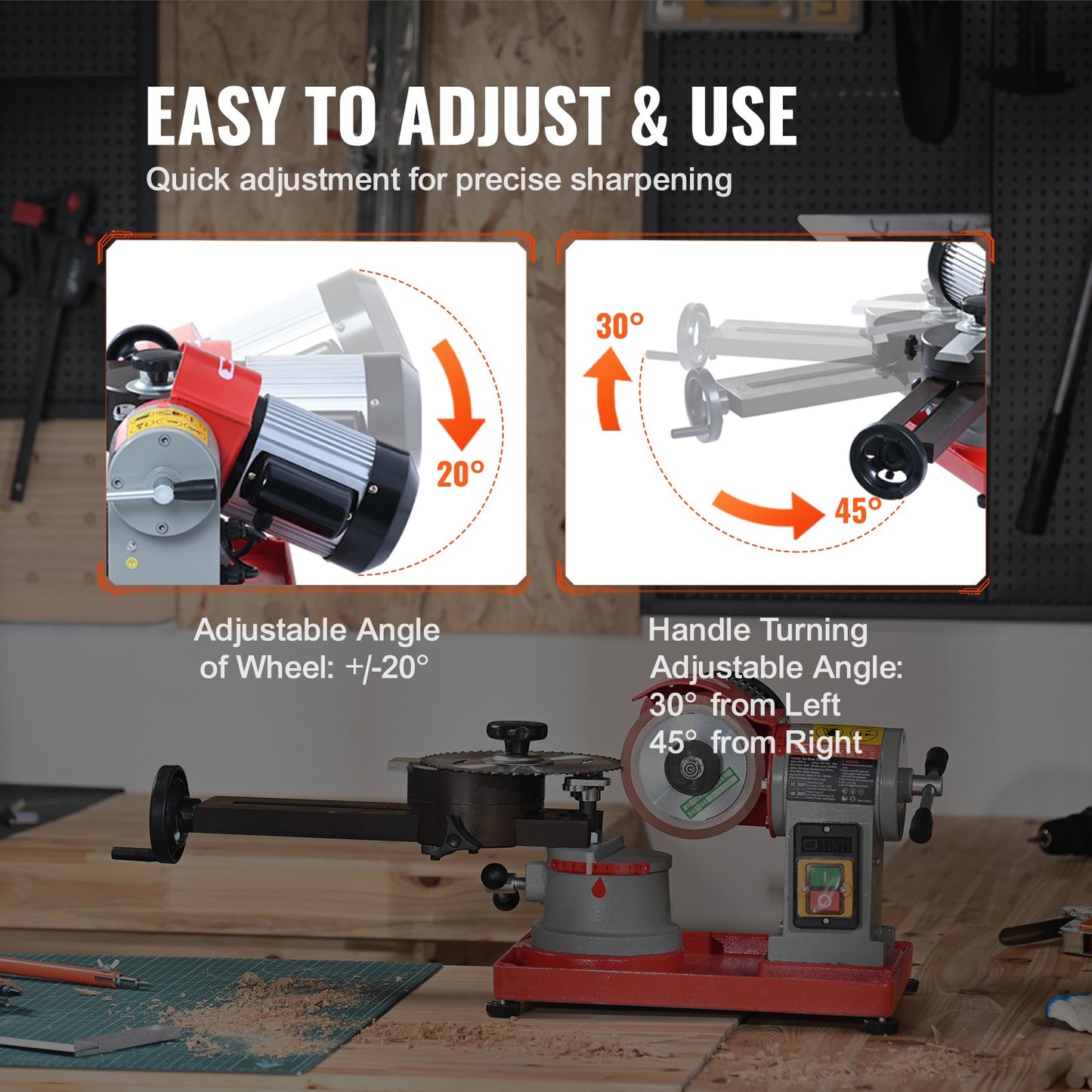 Circular Saw Blade Sharpener, 370W 3600RPM Rotary Angle Mill Grinder, Saw Blade Grinding Sharpening Machine With 6 Saw Centerings, 5-inch Grinding Wheel For Carbide Tipped Saw Blades