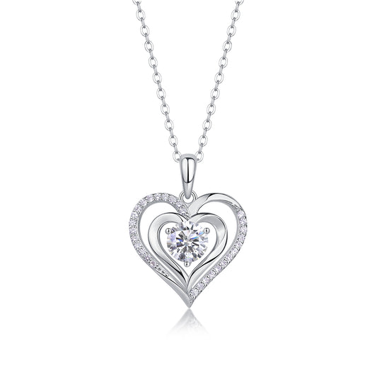 1Heart To Heart Luxury Fashion Diamond Pendant Necklace Set With Mosan Diamond Silver Ornaments Prohibit TikTok sales