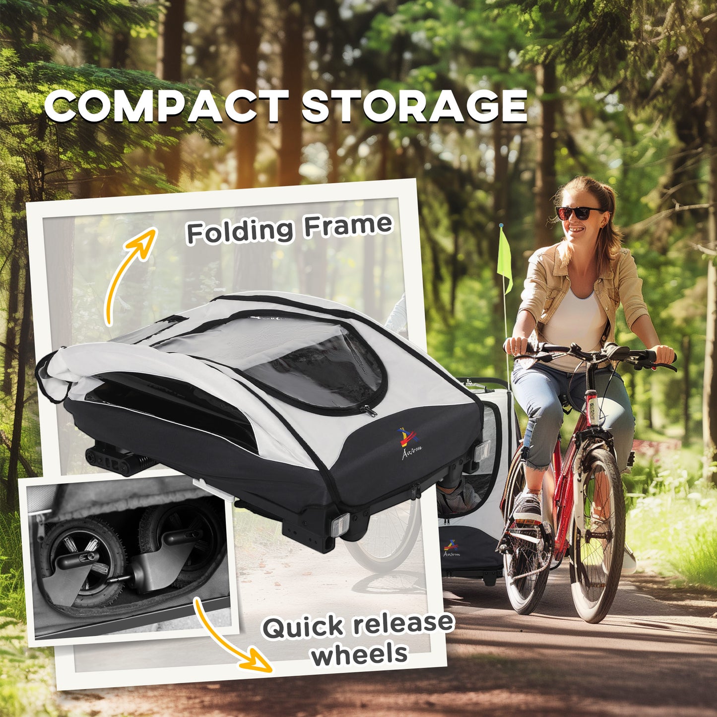 Bike Trailer for Kids 3 In1 Foldable Child Jogger Stroller Baby Stroller Transport Carrier with Shock Absorber System Rubber Tires Adjustable Handlebar Kid Bicycle Trailer White and Grey