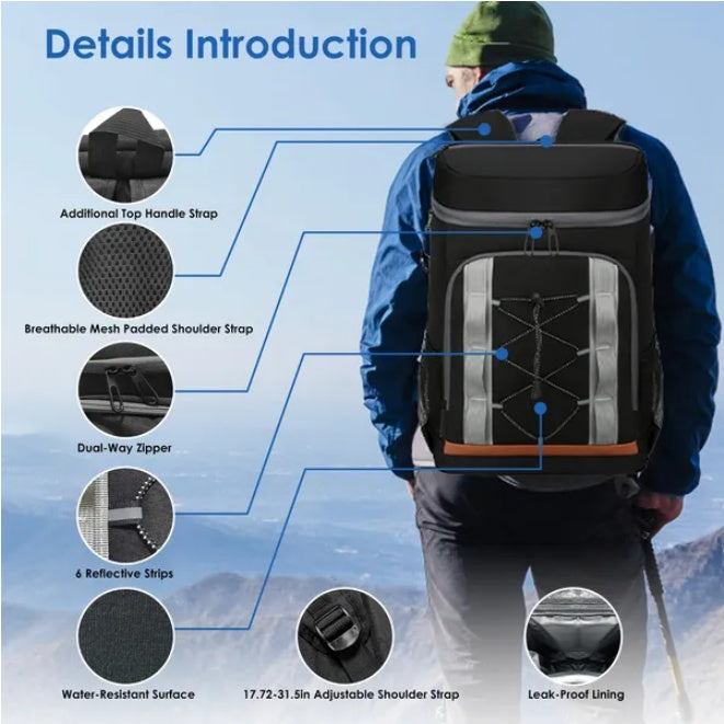 1Pc Cooler Backpack 36 Can Leakproof Insulated Cooler Backpack