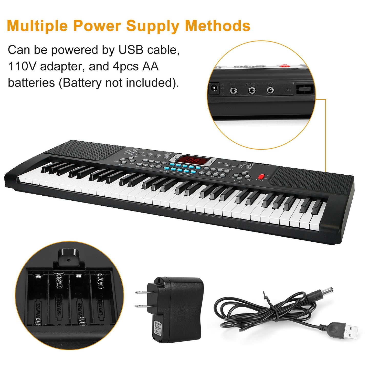 1P 61 Keys Digital Music Electronic Keyboard Electric Musical Piano Instrument Kids Learning Keyboard With Stand Microphone For Beginners