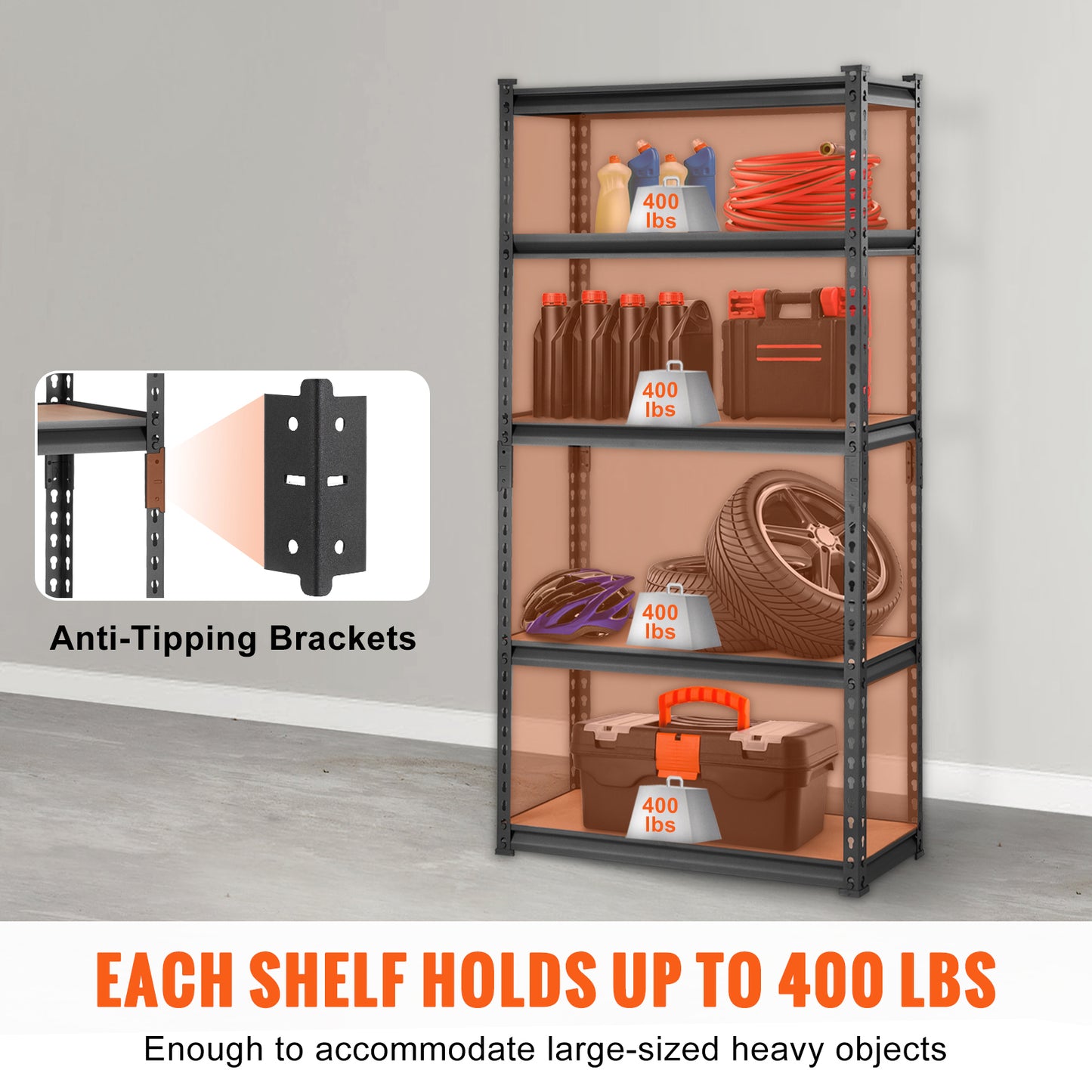 Storage Shelving Unit, 5Tier Adjustable, 2000 Lbs Capacity, Heavy Duty Garage Shelves Metal Organizer Utility Rack, Black, 30L X 12W X 60 H For Kitchen Pantry Basement Bathroom Laundry
