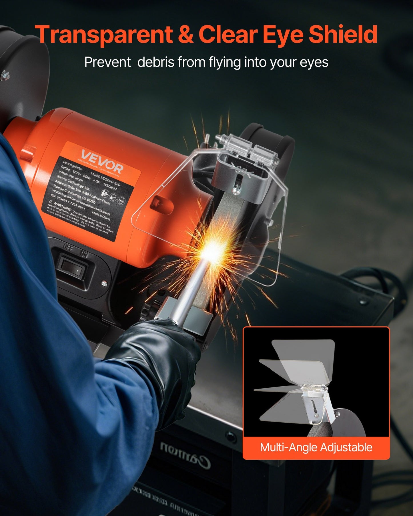 Bench Grinder, 8-inch Single Speed Bench Grinder, 3450RPM High-Speed Table Grinders With 350W 3.0A Induction Motor, 36/60-Grit Grinding Wheel & Adjustable Eye Shield For Fast Sharpening Grinding