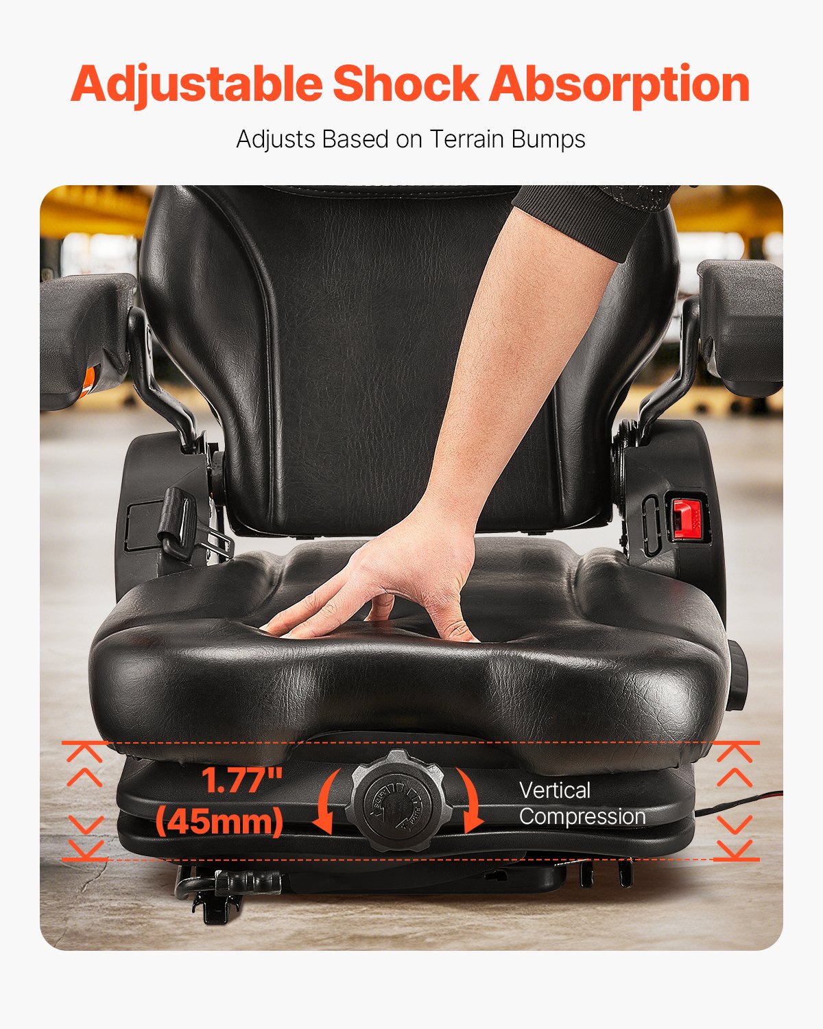 Universal Forklift Seat, Tractor Suspension Seat With Adjustable Back, Armrest, Headrest & Safety Belt, Secure Fold Down Tractor Seat With Micro Switch, Lawnmower Seat For Skid Loader Bulldozer