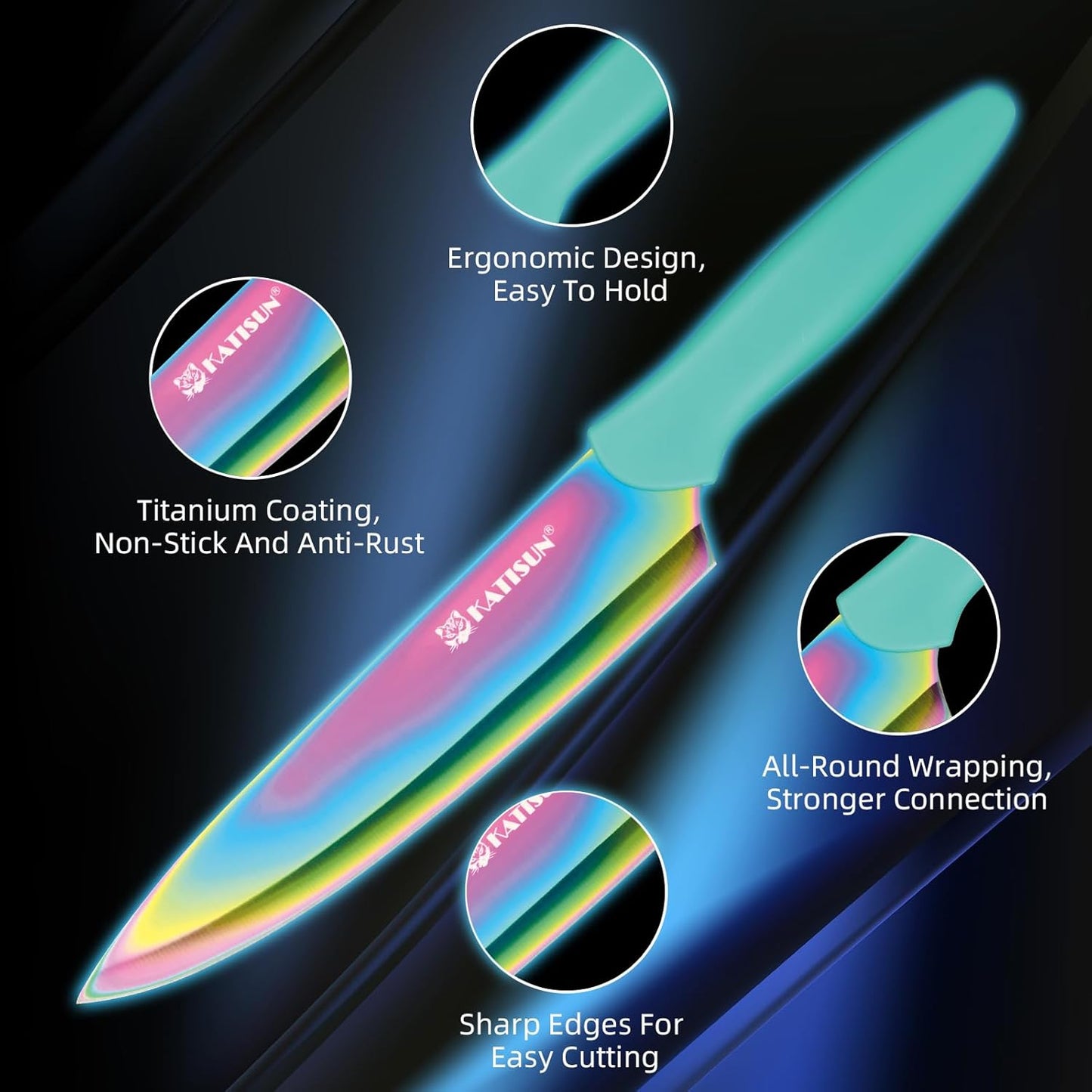 13 Piece Blue Non-Stick Stainless Steel Boxed Knives Set