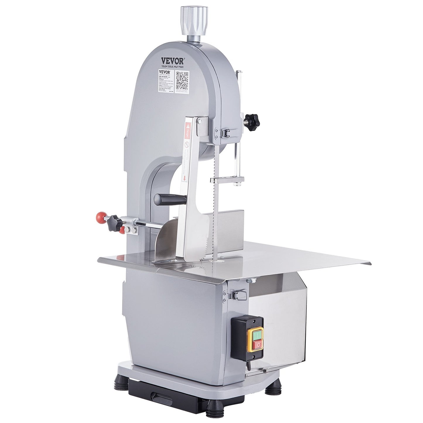 Commercial Electric Meat Bandsaw, 1500W Stainless Steel Countertop Bone Sawing Machine, Workbeach , 0.16-7.9 Inch Cutting Thickness, Frozen Meat Cutter With 6 Blades For Rib Pork Beef