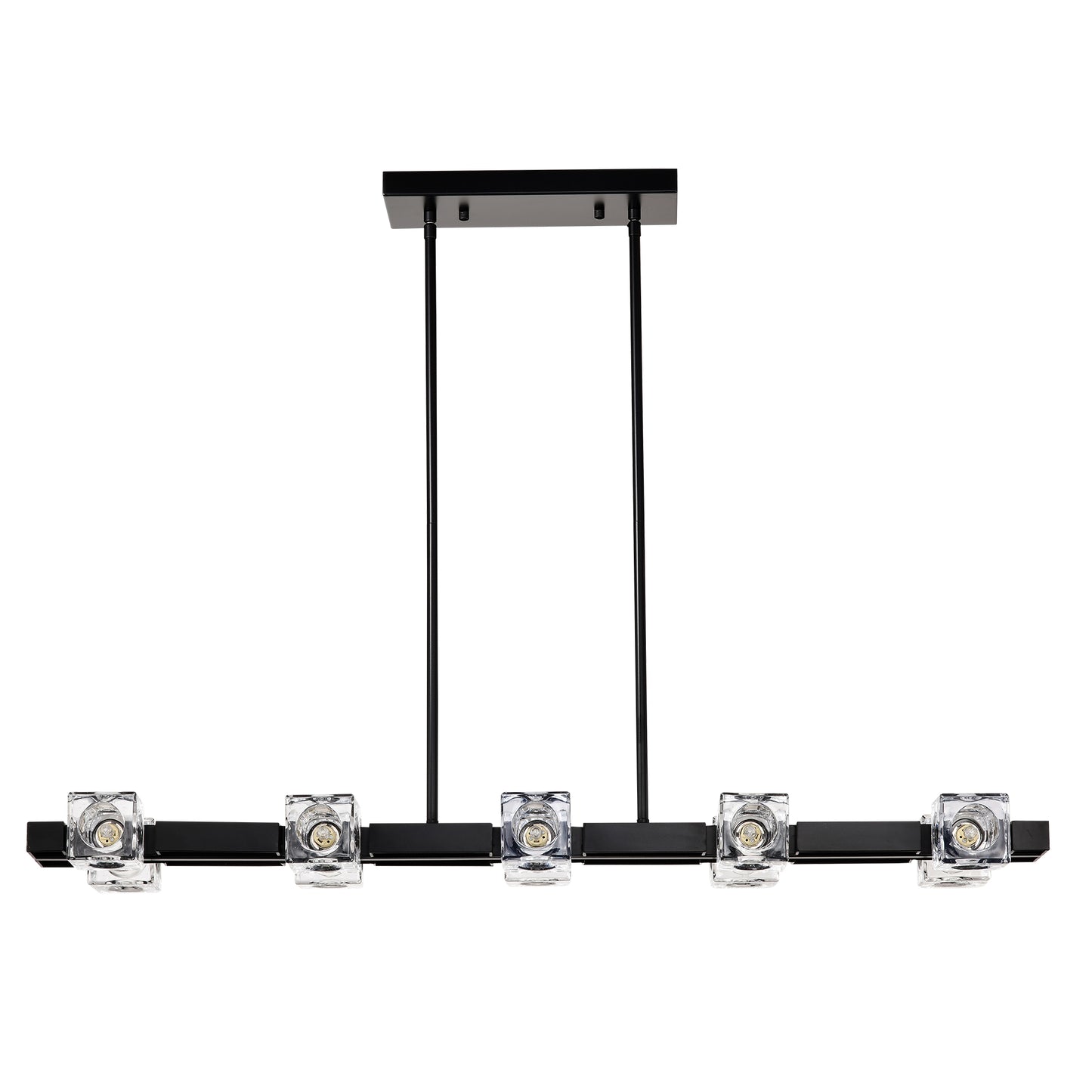 Rectangle Chandelier For Dining Room, 10-Light Black Farmhouse Linear Pendant Light Fixture, Modern Crystal Hanging Lighting Chandelier For Lobby, Kitchen, Bedroom, Living Room, Conference Room, Home