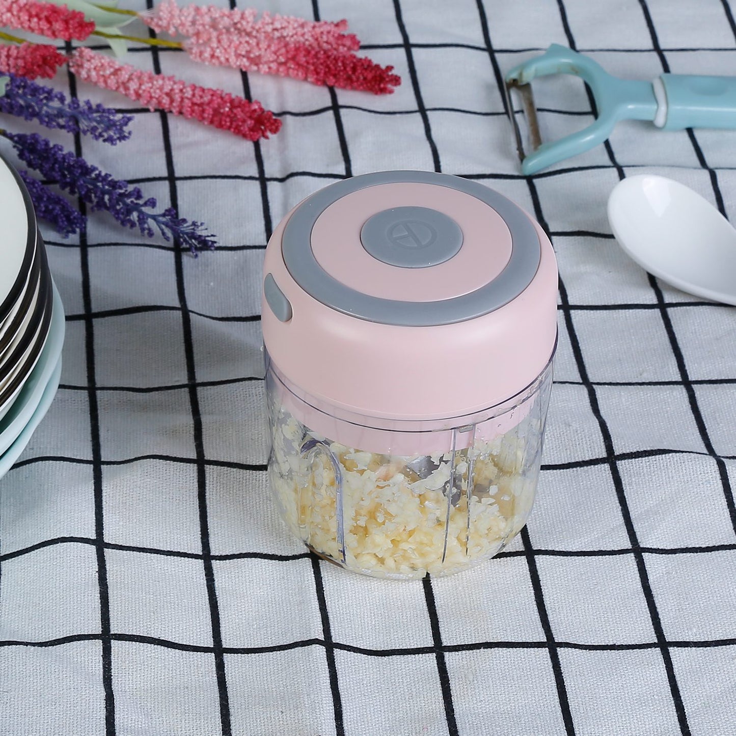 Mini Electric Garlic Chopper 8.45OZ Cordless Garlic Mincer Food Chopper Rechargeable Food Blender Chili Nut Onion Pepper Meat Ginger Food
