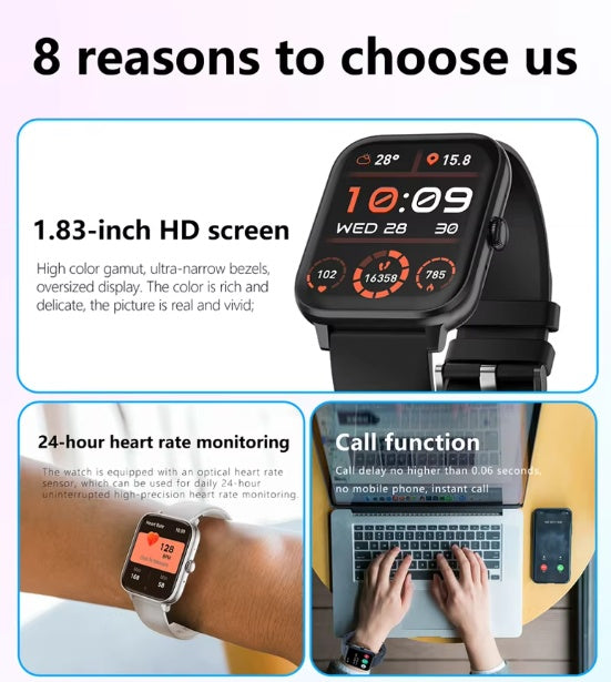 SmartWatch Men Women1.83inch BT Face Heart Rate Fitness Tracker