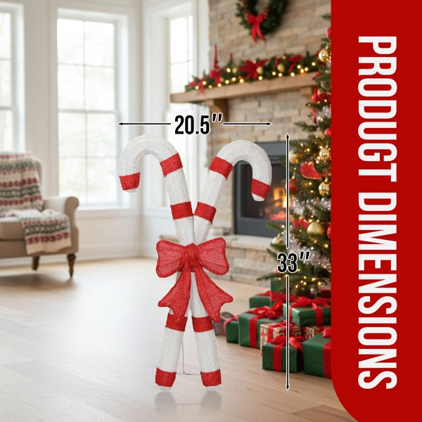 Lighted Candy Cane And Red Bowknot Christmas Decorations, Pre-lit 2D Holiday Decor With 100 Warm White LED Lights For Xmas Outdoor Indoor Decor Lighted Holiday Displays