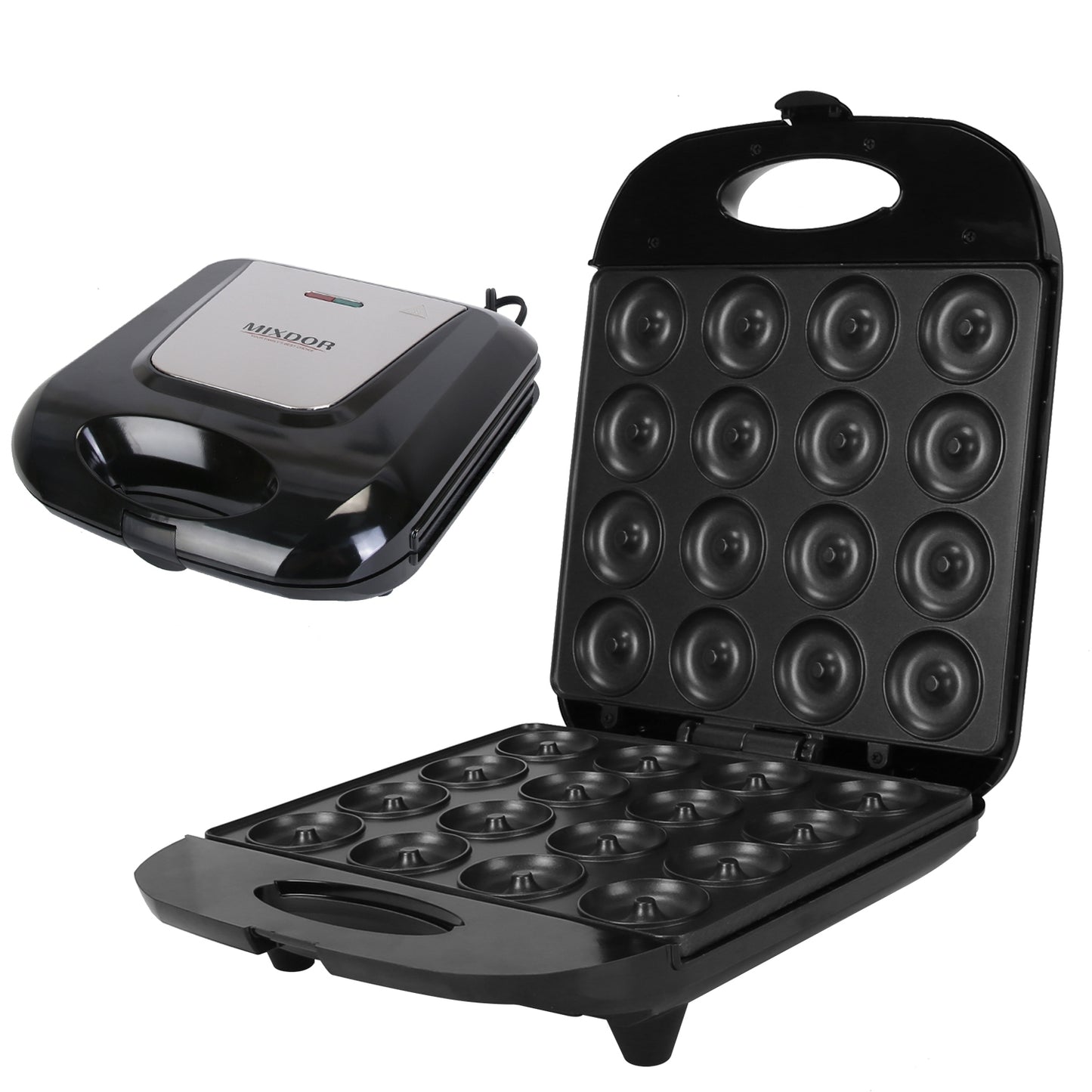 1Pc Mini Donut Maker Machine For Kids Snack Breakfast Desserts With 16 Doughnuts Holes Non Stick Coating Double-Side Heating Plates Overheating Protection