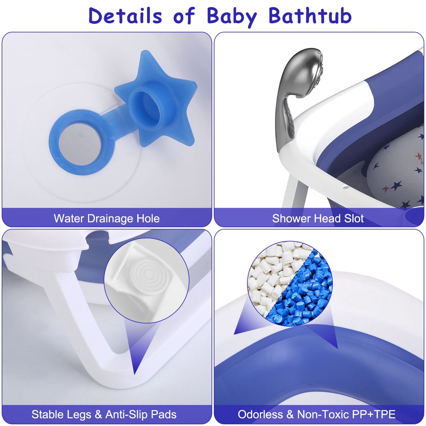 1Pc Baby Bath Tub With Thermometer Collapsible Travel Friendly 0 To 24Months Baby Bathtub With Drain Hole For Newborn Infant Toddler Odorless Toxic Free Foldable Bathtub