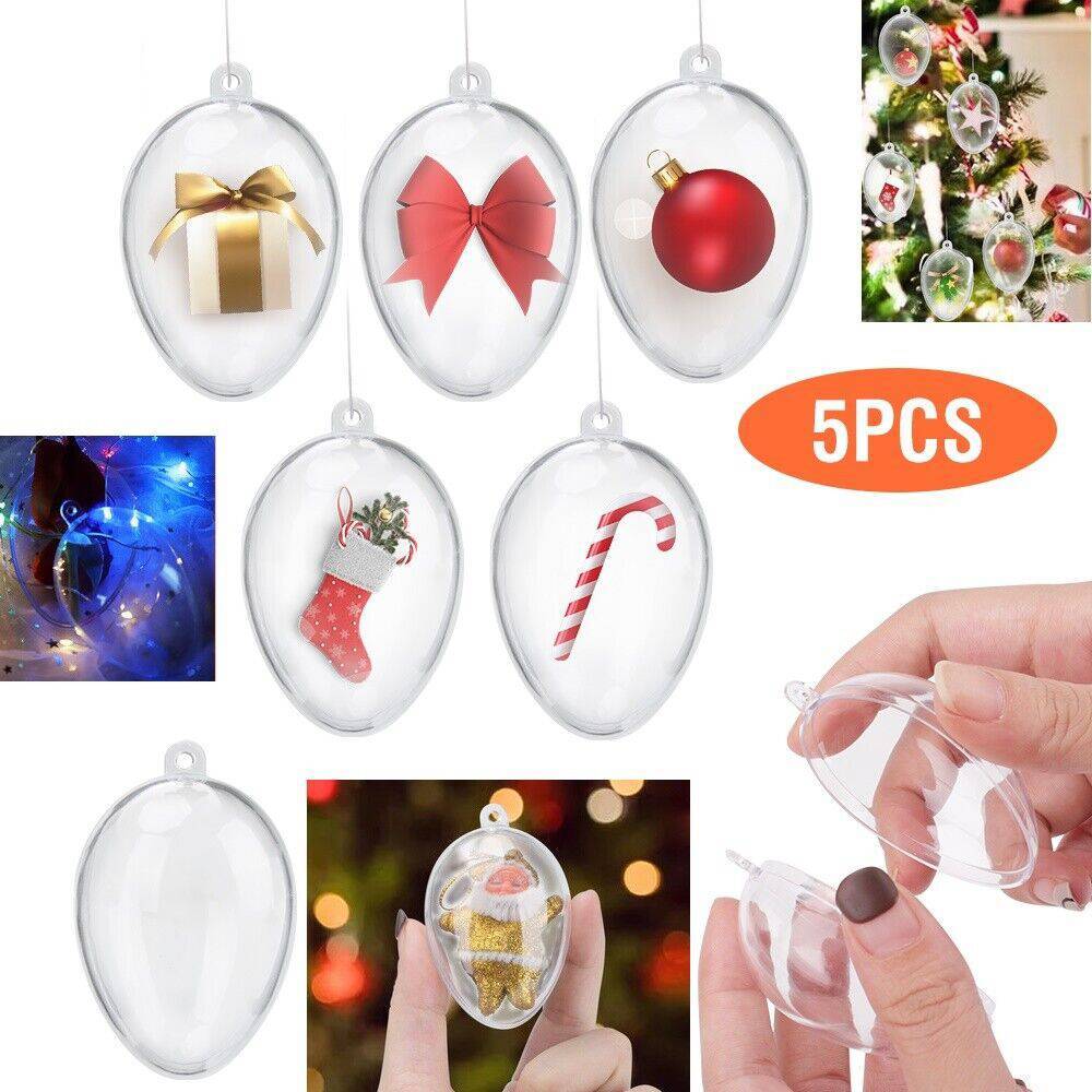 5 PCS Clear Plastic Christmas Balls Baubles Sphere Fillable Xmas Tree Ornament