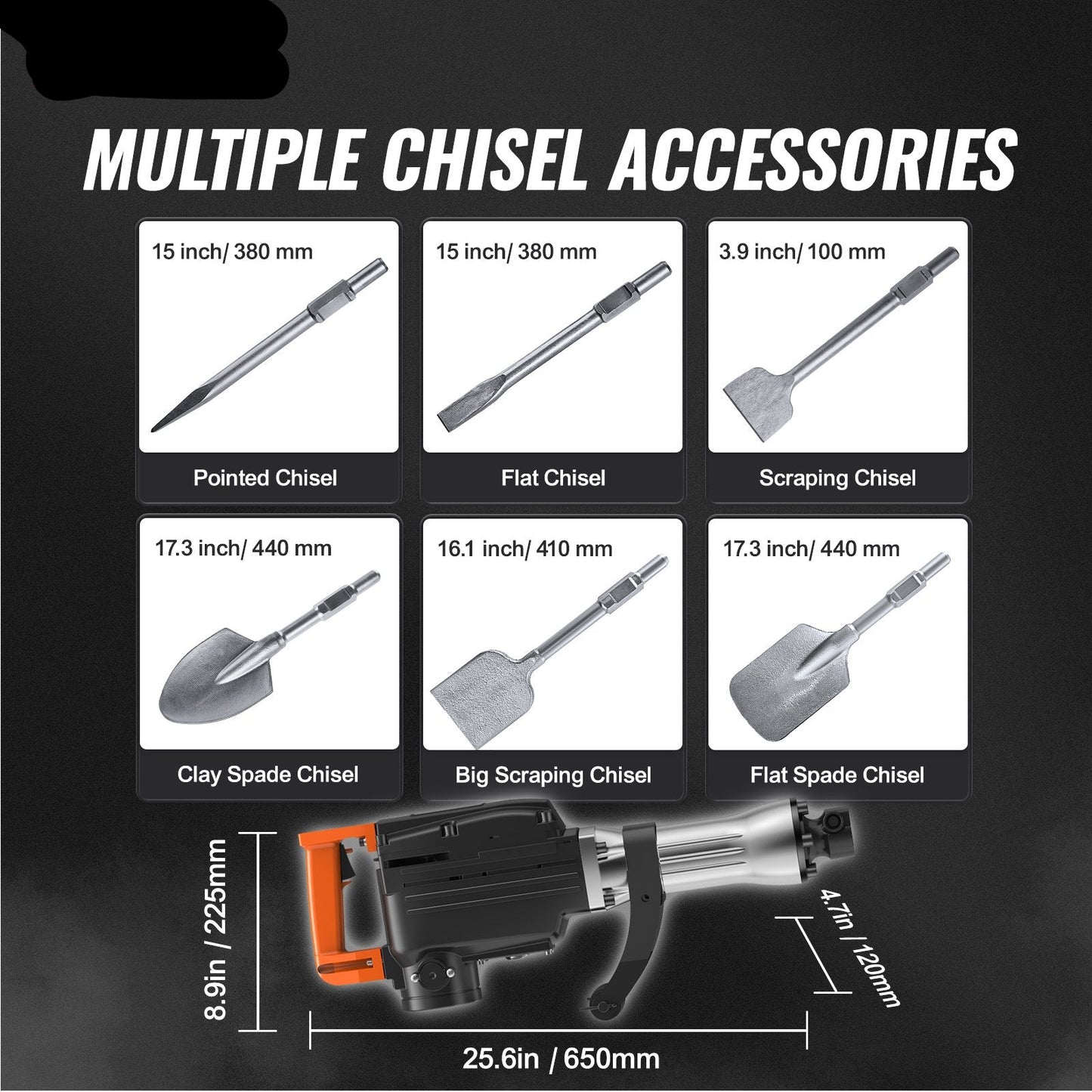 Demolition Jack Hammer, 1350 BPM Concrete Breaker 6pcs Chisels Bit Chipping With Case, 2200W Electric Jackhammer Heavy Duty, Black