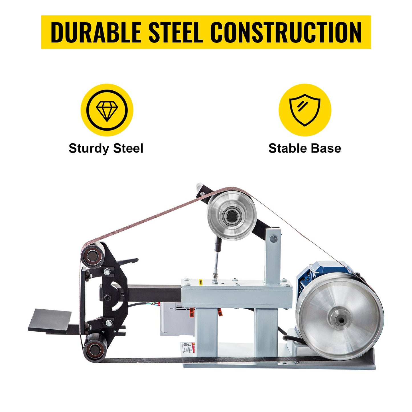 1500W 2HP Belt Sander Grinder, Variable Speed Belt Grinder For Metalworking, 3 In 1 Belt Sander Polisher With 3 Grinding Moulds & Flat Platen Tool Rest For Knife Making