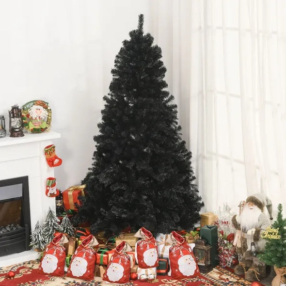 7 Ft Artificial Christmas Tree Unlit Douglas Fir With Realistic Branches And 1346 Tips, Black Halloween Style