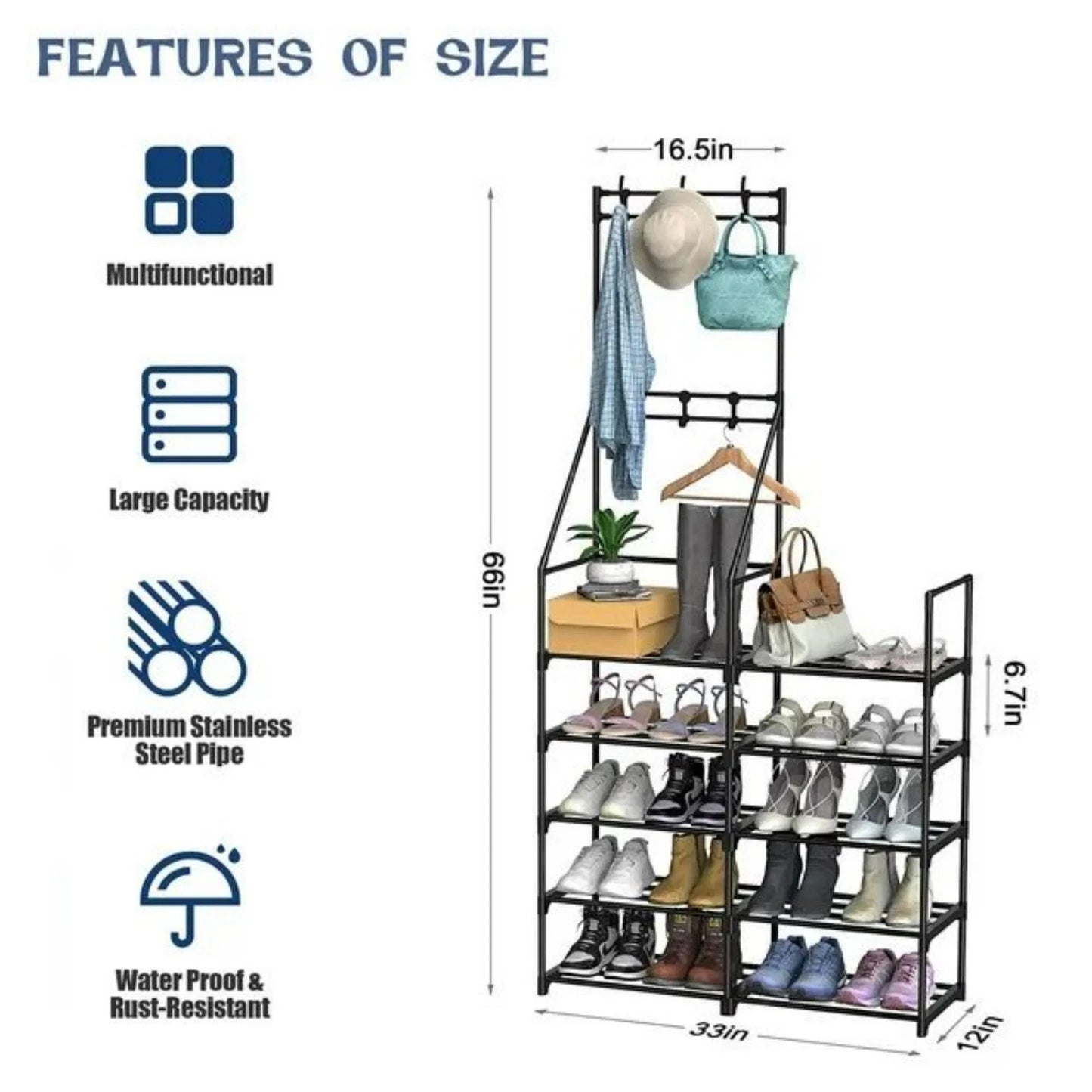 5-Tier Shoe Rack Shoe Storage Organizer, Freestanding Coat And Shoe Rack, 25-30 Pairs Shoe Shelf For Entryway Closet