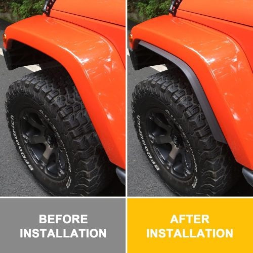 Front And Rear Fender Flares Compatible With 2007-2018 J E E P Wrangler JK JKU, Off-Road Wheel Flares Liner 4 PCS