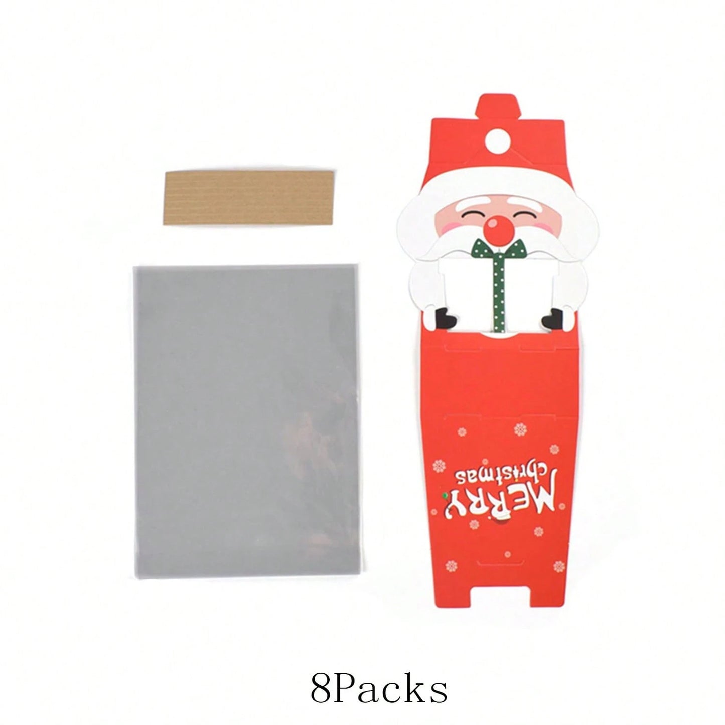 8 Pcs Mini Christmas Treat Boxes With Cellophane Bags And Twist Ties Cartoon Santa Claus Design Gift Box Cute Paper Merry Christmas Baking Packing Bags For Xmas Holiday Party Supplies